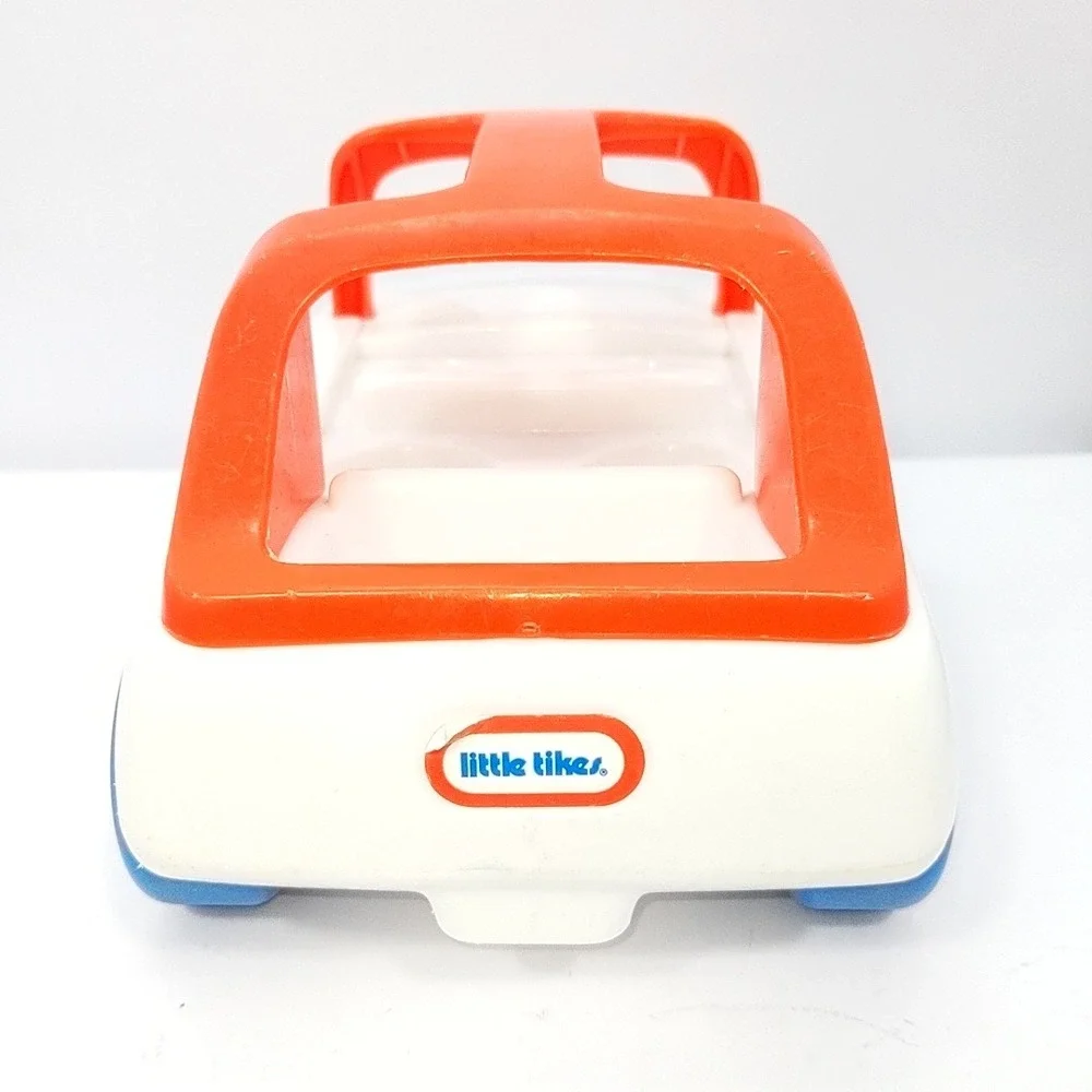 VTG Little Tikes White Convertible Car Toy Orange Top Blue Wheels 4 Seat 9.5in